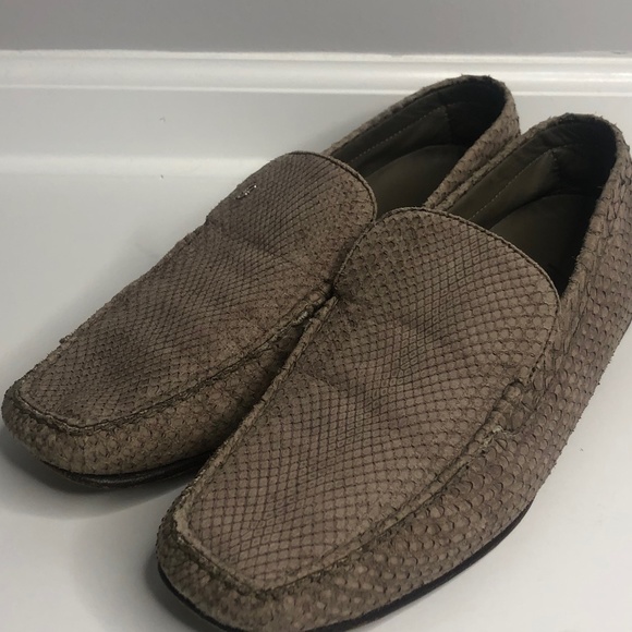Brioni Taupe Suede Python Slip-On Loafers 43 Italy - Picture 8 of 13